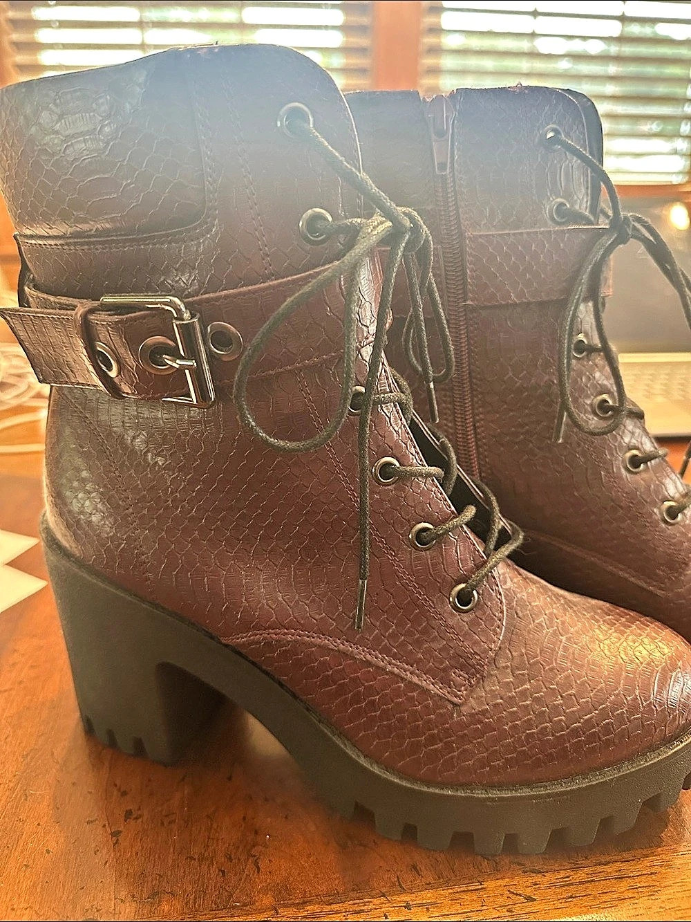 Burgundy Ankle Boots Lug Sole